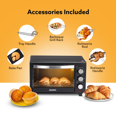 Marvel Oven Toaster Griller, 25 Litres, Motorised Rotisserie, Adjustable Temperature, 5 Heating Modes & Timer, CakeBaking, Roasting,Grilling,OTG (Black)