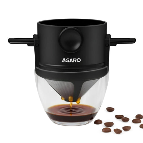 Pour Over Coffee Maker with Double Mesh Filter, Food Grade 304 Stainless Steel & Plastic Coffee Dripper, 100% Paperless, Foldable-Portable & Easy to Clean, Retains True Coffee Flavour