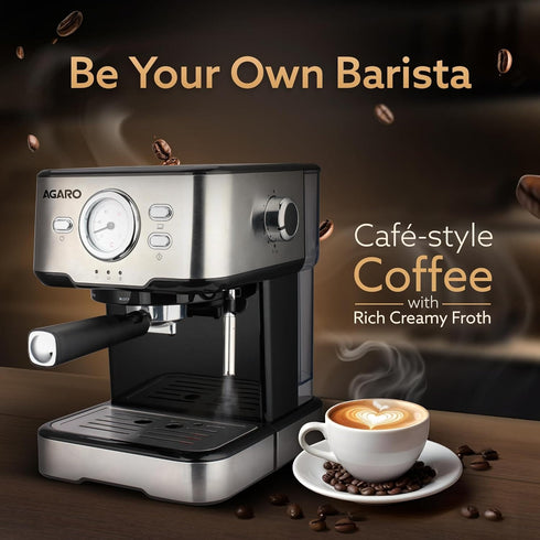 Imperial Espresso Coffee Maker, Coffee Machine, 15 Bars, With Foaming Milk, Frother Wand for Espresso, Cappuccino, Latte and Mocha, Steam Espresso Maker For Home, Adjustable Milk Frothing and Double Temperature Control System, Stainless Steel, 1100W