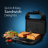 Primo Sandwich Maker, Non Stick Coated Grill Plates, 750W, 90 Degrees Openable Plate, Automatic Cut Off, LED Display, Black