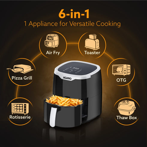 Galaxy Digital Air Fryer For Home, 4.5L, Electric Air Fryer, Convection Oven, 1400W, 7 Preset Programs & Reheat, 360 Degrees Air Circulation, Digital Touch Display, Bake, Roast, Toast, Black