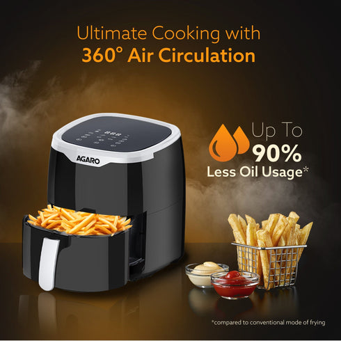 Galaxy Digital Air Fryer For Home, 4.5L, Electric Air Fryer, Convection Oven, 1400W, 7 Preset Programs & Reheat, 360 Degrees Air Circulation, Digital Touch Display, Bake, Roast, Toast, Black