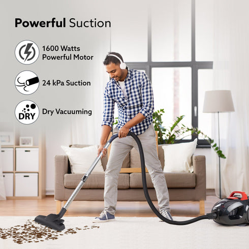 ICON Bagless Vacuum Cleaner , 1600Watts, For Home Use, Cyclonic Suction System, 24 kPa S uction power, Adjustable Suction Controller, Dry Vacuuming, 1.5L Bagless Dust Collector, Black and Red