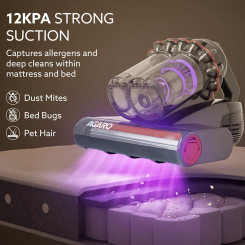 Royal Mattress Vacuum Cleaner, 12kPa Suction Power & UV Light Sterilization, Bed Vacuum Cleaner & Mite Remover, Suitable for Beds, Mattresses, Sofas & Pillows