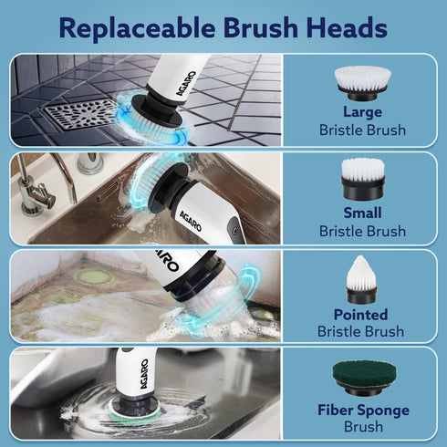 Royal Electric Spin Scrubber, Cleaning Brush Scrubber for Home, 400RPM/Mins-8 Replaceable Brush Heads-90Mins Work Time,3 Adjustable Size,2 Adjustable Speeds for Bathroom Shower Bathtub Glass Car