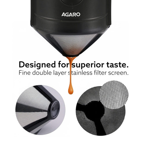 Pour Over Coffee Maker with Double Mesh Filter, Food Grade 304 Stainless Steel & Plastic Coffee Dripper, 100% Paperless, Foldable-Portable & Easy to Clean, Retains True Coffee Flavour