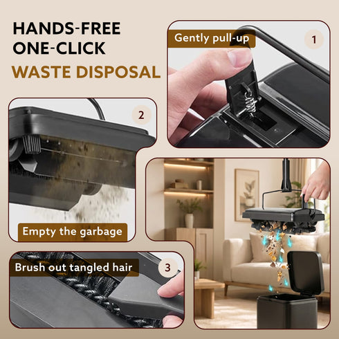 Delite Manual Carpet Cleaner for Pet Hair Rugs Mattresses – No Batteries, Push & Pull, Tangle-Free Brush, Easy-Dump Dustbin (Not for Hard Floors)