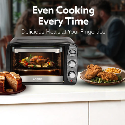 Majestic 17L OTG 1350W, with Motorized Rotisserie Baking & Grilling Accessories, Oven For Kitchen, Transparent Glass Door, Uniform Heating, Adjustable Temperature Control, 1-Year Warranty, Black