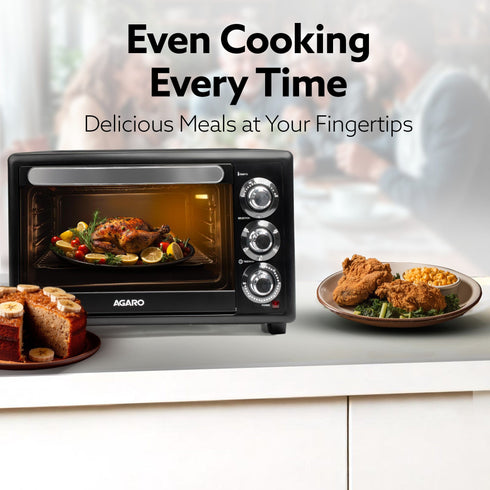 Majestic 30L OTG 1500W, with Motorized Rotisserie Baking & Grilling Accessories, Oven For Kitchen, Transparent Glass Door, Uniform Heating, Adjustable Temperature Control, 1-Year Warranty, Black