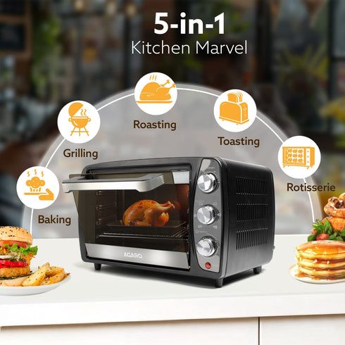 Majestic 17L OTG 1350W, with Motorized Rotisserie Baking & Grilling Accessories, Oven For Kitchen, Transparent Glass Door, Uniform Heating, Adjustable Temperature Control, 1-Year Warranty, Black