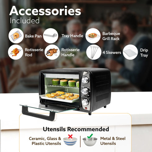 Majestic 17L OTG 1350W, with Motorized Rotisserie Baking & Grilling Accessories, Oven For Kitchen, Transparent Glass Door, Uniform Heating, Adjustable Temperature Control, 1-Year Warranty, Black