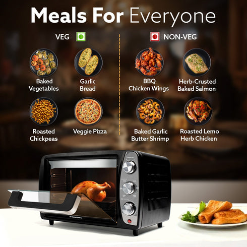 Majestic 17L OTG 1350W, with Motorized Rotisserie Baking & Grilling Accessories, Oven For Kitchen, Transparent Glass Door, Uniform Heating, Adjustable Temperature Control, 1-Year Warranty, Black