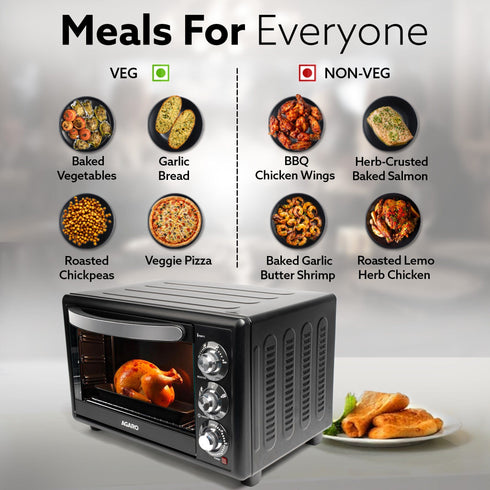 Majestic 30L OTG 1500W, with Motorized Rotisserie Baking & Grilling Accessories, Oven For Kitchen, Transparent Glass Door, Uniform Heating, Adjustable Temperature Control, 1-Year Warranty, Black