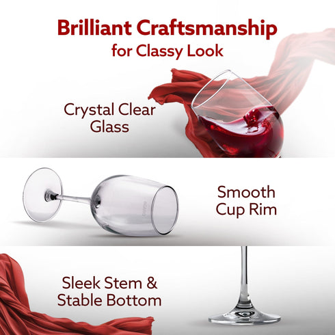 Elegant Wine Glass 390ml, Set of 6, Whisky, Vodka, Tequila, Liquor, Wine Tasting, Cocktail, Home, Bar