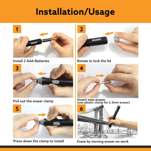 Electric Eraser ER2498, 2.3mm & 5mm Eraser, Automatic Correction & Highlighting, for Sketching, Drawing, Portrait Shading, 22 Refills, 2 Eraser Holders, (Batteries not Included), White