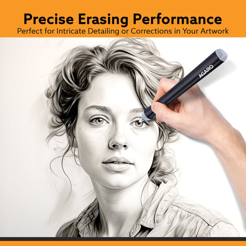 Electric Eraser ER2498, 2.3mm & 5mm Eraser, Automatic Correction & Highlighting, for Sketching, Drawing, Portrait Shading, 22 Refills, 2 Eraser Holders, (Batteries not Included), White