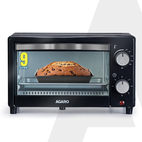 Marvel 9L OTG Oven 800W, Compact Toaster Griller for Baking, Toasting & Grilling, Adjustable 100°C-250°C, 30-Min Timer with Ready Bell, Auto Shut-Off, Tempered Glass Door, Bake Pan, Tong & Rack