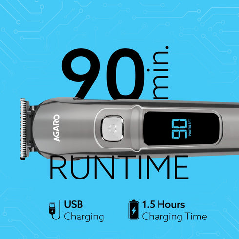 Cosmo Beard Trimmer For Men, Hair Trimming, High Precision Trimmer, Cordless, 4 Length Setting combs, Self Sharpening Stainless Steel Blades, 2 Speed, Rechargeable, Digital Display, Silver