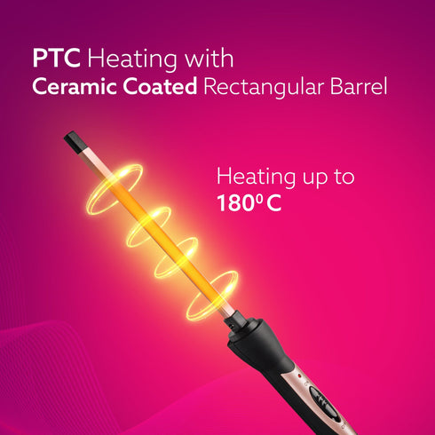 HC9007 Hair Curler With 7 MM Barrel, Rod, Tong, Chopstick Rectangular Hair Curler, Ceramic Coated Plates, Cool Touch Tip, Fast Heating, For Men Women, Maggie Curl, Hair Curling, Styling, Rose Gold & Black