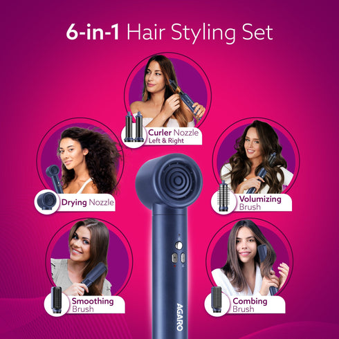 Imperial Multifunctional 6-in-1 Hair Styler, Brushless 1200W Motor, High Speed Ionic Hair Dryer, Blow Dryer Brush, Detachable Hair Styling Tools, Volumizing, Drying, Smoothing, Men & women, Blue