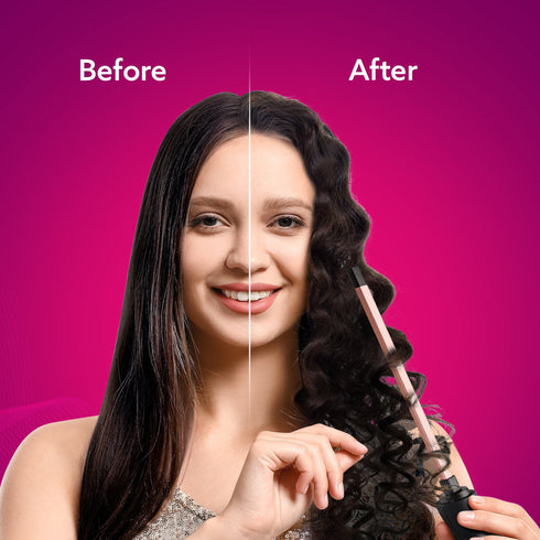 HC9007 Hair Curler With 7 MM Barrel, Rod, Tong, Chopstick Rectangular Hair Curler, Ceramic Coated Plates, Cool Touch Tip, Fast Heating, For Men Women, Maggie Curl, Hair Curling, Styling, Rose Gold & Black