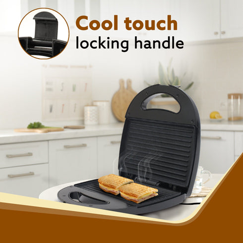 Delite Sandwich Maker, 750W, 4 Slice Non Stick Grill Plate, Power Indicator, Oil Free Toasting, Grilling, Black