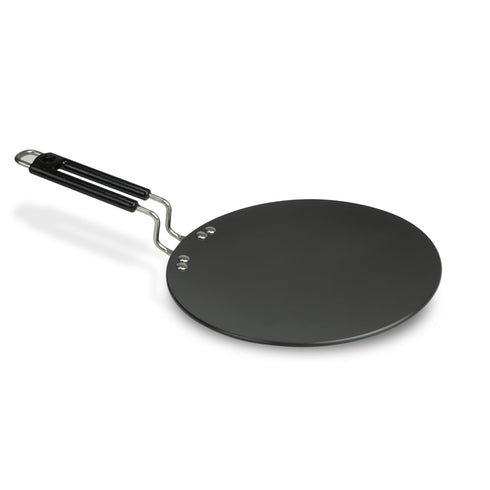 Elite Hard Anodised Tawa, 25cm diameter, Riveted handle, 3 mm thick plate, Gas Oven Compatible, Cooking, Cookware, Black