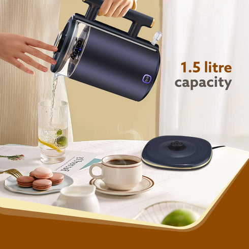 Regal Electric Kettle with Keep Warm Function, Stainless Steel & Glass body, Double Wall Design, Hot Water Kettle with Auto Shut - Off and Boil Dry Protection, Black