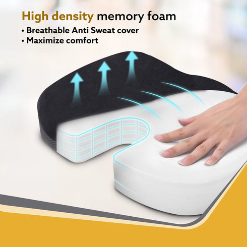 Coccyx Seat Cushion Orthopedic Memory Foam Coccyx Seat Cushion for Tailbone, Sciatica, Lower Back Pain Relief-Ergonomic Contoured Cushion for Office/Home Chair & Wheelchair, Black