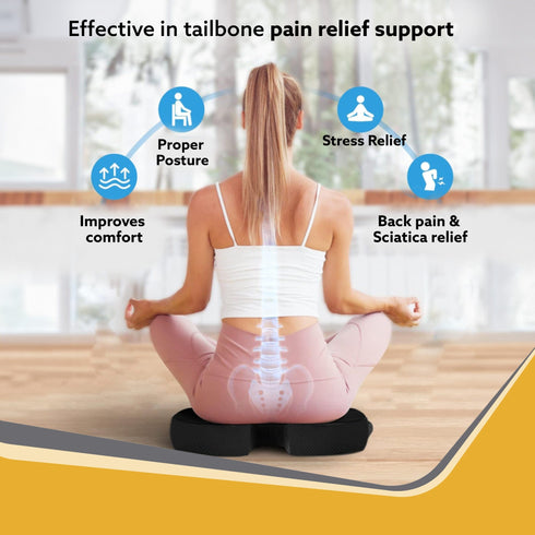 Coccyx Seat Cushion Orthopedic Memory Foam Coccyx Seat Cushion for Tailbone, Sciatica, Lower Back Pain Relief-Ergonomic Contoured Cushion for Office/Home Chair & Wheelchair, Black