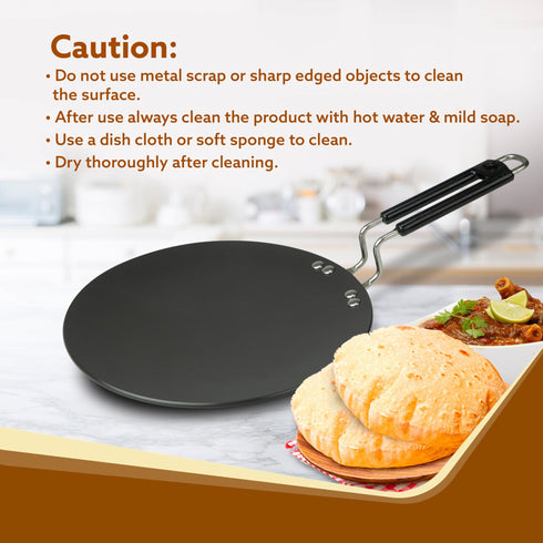 Elite Hard Anodised Tawa, 28cm diameter, Riveted handle, 3 mm thick plate, Gas Oven Compatible, Cooking, Cookware, Black
