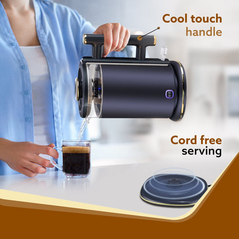 Regal Electric Kettle with Keep Warm Function, Stainless Steel & Glass body, Double Wall Design, Hot Water Kettle with Auto Shut - Off and Boil Dry Protection, Black