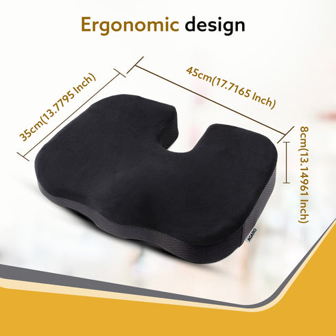 Coccyx Seat Cushion Orthopedic Memory Foam Coccyx Seat Cushion for Tailbone, Sciatica, Lower Back Pain Relief-Ergonomic Contoured Cushion for Office/Home Chair & Wheelchair, Black