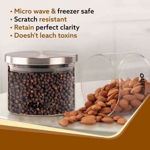 Elite Borosilicate Glass Jar 350 ml, Round Shaped, Steel Lid, Storage Glass Container, Transparent, Kitchen Organiser, Multipurpose Jar, Pack of 2