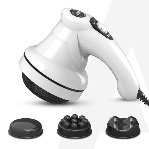 Atom Electric Handheld Full Body Massager with 3 Massage Heads, Mesh Cover, Variable Speed Settings for Pain Relief and Relaxation, Back, Arms, Leg & Foot, White