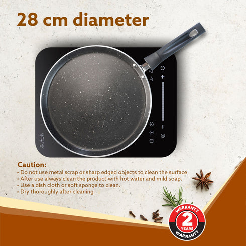 Elegant Non Stick Tawa, 28 cm Diameter, Induction and Gas Oven Friendly, Riveted Cool Touch Handle, Granite Finish, PFOA Free, 4 mm Thick, Dosa, Idli, Roti, Cooking, cookware, Black