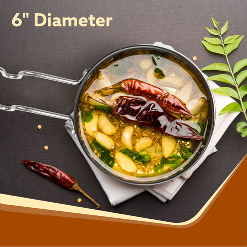 Elite Hard Anodised Tadka Pan, 11 cm Diameter, Riveted handle, 3 mm Thick Plate, Gas Oven Compatible