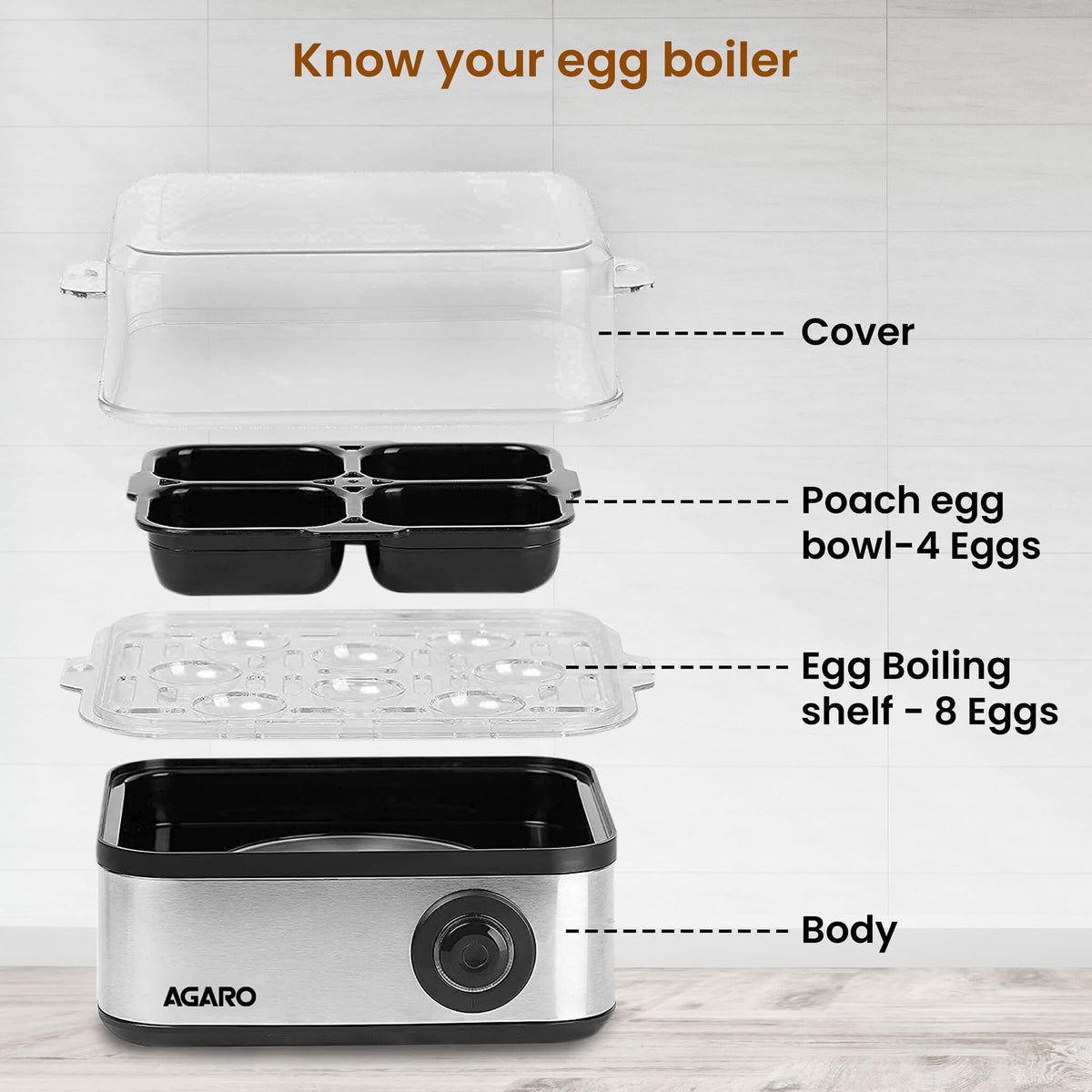 Grand Egg Boiler And Poacher 500W, Silver AGARO Agaro