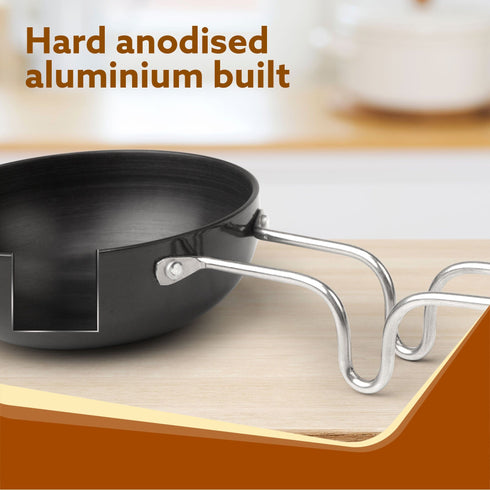 Elite Hard Anodised Tadka Pan, 11 cm Diameter, Riveted handle, 3 mm Thick Plate, Gas Oven Compatible