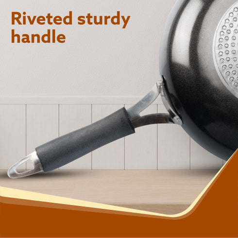 Elegant Non Stick Frying Pan, 2.25L Capacity, 24 cm Diameter, Induction and Gas Oven Friendly, Riveted Cool Touch Handle, Granite Finish, PFOA Free, 4mm Thick, Cooking, Frying, cookware, Black