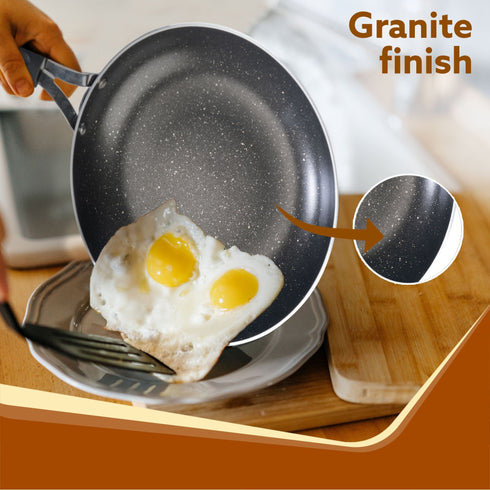 Elegant Non Stick Frying Pan, 2.25L Capacity, 24 cm Diameter, Induction and Gas Oven Friendly, Riveted Cool Touch Handle, Granite Finish, PFOA Free, 4mm Thick, Cooking, Frying, cookware, Black