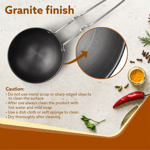 Elite Hard Anodised Tadka Pan, 11 cm Diameter, Riveted handle, 3 mm Thick Plate, Gas Oven Compatible