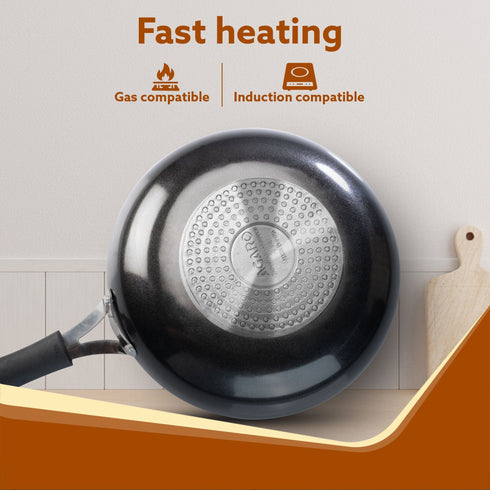 Elegant Non Stick Frying Pan, 2.25L Capacity, 24 cm Diameter, Induction and Gas Oven Friendly, Riveted Cool Touch Handle, Granite Finish, PFOA Free, 4mm Thick, Cooking, Frying, cookware, Black