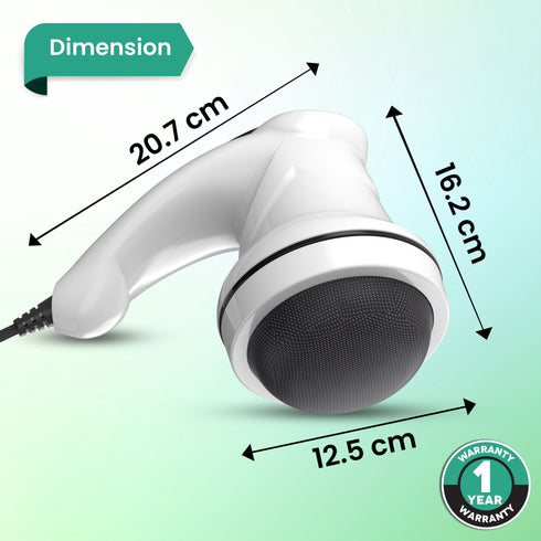 Atom Electric Handheld Full Body Massager with 3 Massage Heads, Mesh Cover, Variable Speed Settings for Pain Relief and Relaxation, Back, Arms, Leg & Foot, White