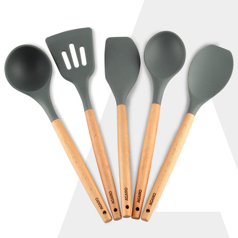 Royal Silicone Spatula Set of 5, Cooking and Mixing, for Non-Stick Cookware, BPA Free, Seamless Design, Grey