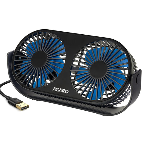 Signify USB Desk Twin Fan, Portable Dual Table Cooling Fan with 5 Blades & 3 Speed Option, USB Powered, Dual Mode, Ultra Quiet, Aromatherapy, Rotatable Table Desk Fan for Home, Office, Black