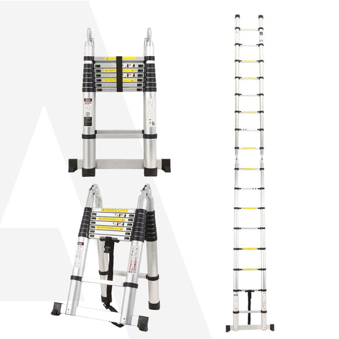 5.0m (16.5 ft) Aluminium Telescopic Ladder, 8x2 Steps Foldable Ladder, EN131 Certified, A Type Ladder, Lightweight, Collapsible, Max Load up to 150 Kgs, 5 Meters, 16.5 ft Silver