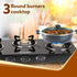 Elite 3 Burners Gas Stove, Toughened Glass Top, Round Brass Burners, 1 Small, 1 Medium & 1 Big Size Burner, Spill Proof Fixed Drip Tray, Manual Ignition, Kitchen Use, Regular Cooking Use, Black