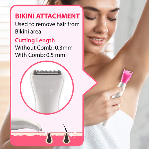 Rechargeable 3-in-1 Multi Trimmer For Women, Multipurpose Hair Remover for Women, Face, Leg, Eyebrow, Underarms, Bikini Trimmer, 90 minutes Runtime, White