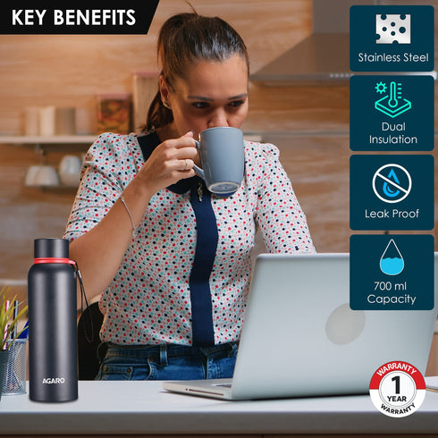 Elegant Vacuum Flask 700ml Gun Black